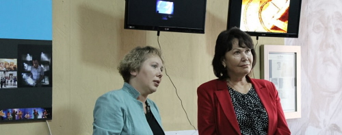 Drohobycz, Muzeum, 3.09.2014, Wiera Meniok i Nadija Skotna, rektor Uniwersytetu